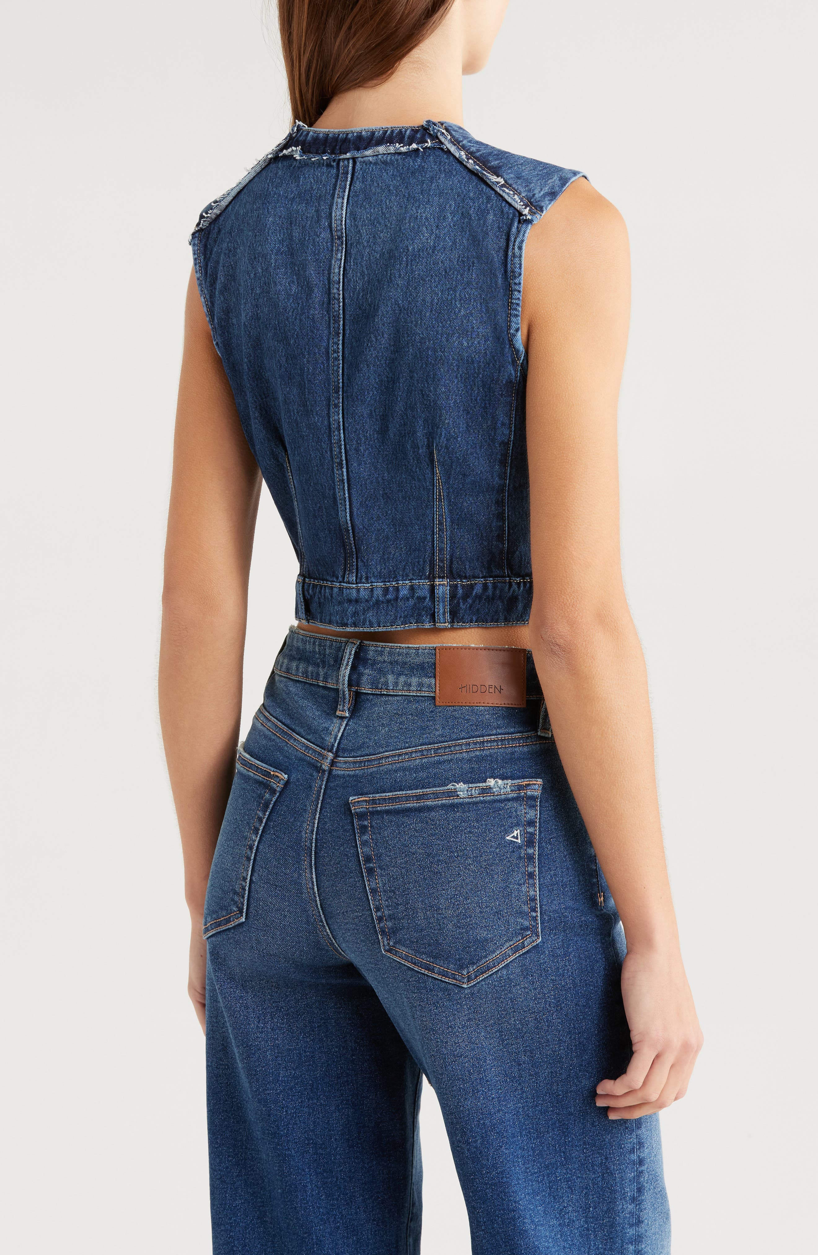 Zip Front Crop Denim Vest - image 2