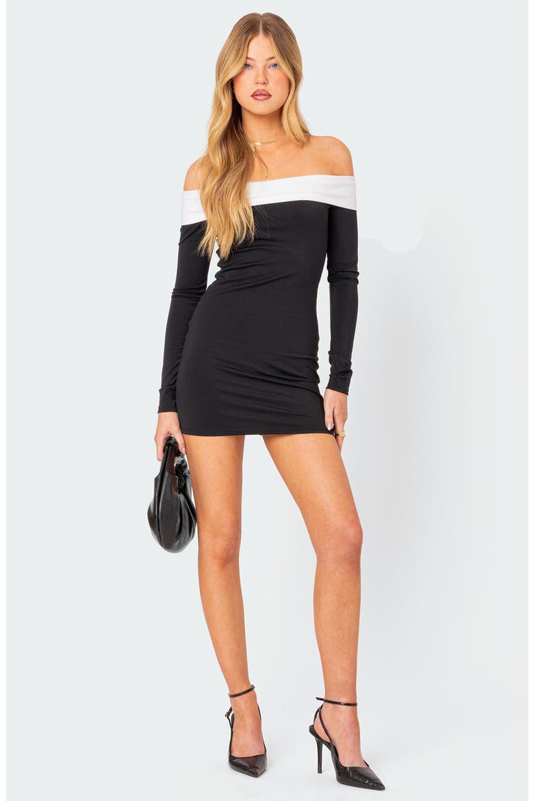 Yolanda Off the Shoulder Long Sleeve Minidress, Alternate, color, BLACK-AND-WHITE