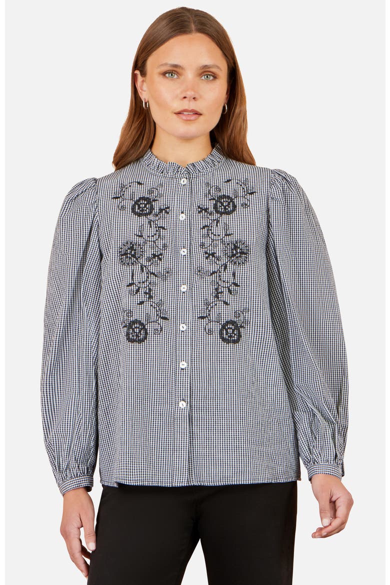 Cotton Gingham Embroidered Shirt, Main, color, Black