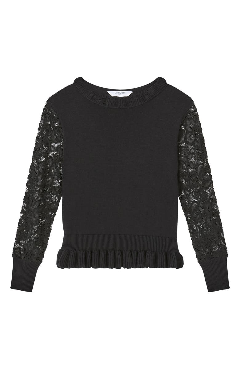 LK Bennett Viv Frill Lace Inset Sweater, Alternate, color, Black