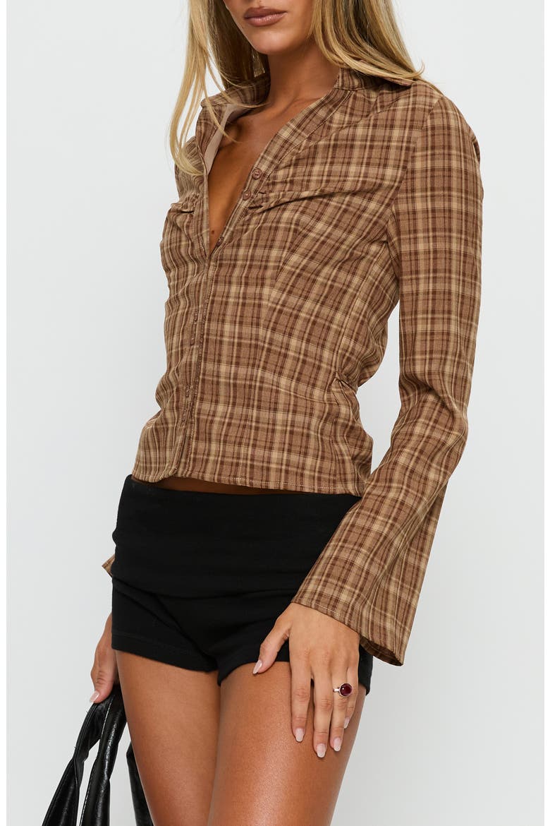Arianwyn Plaid Button-Up Shirt, Alternate, color, BROWN CHECK