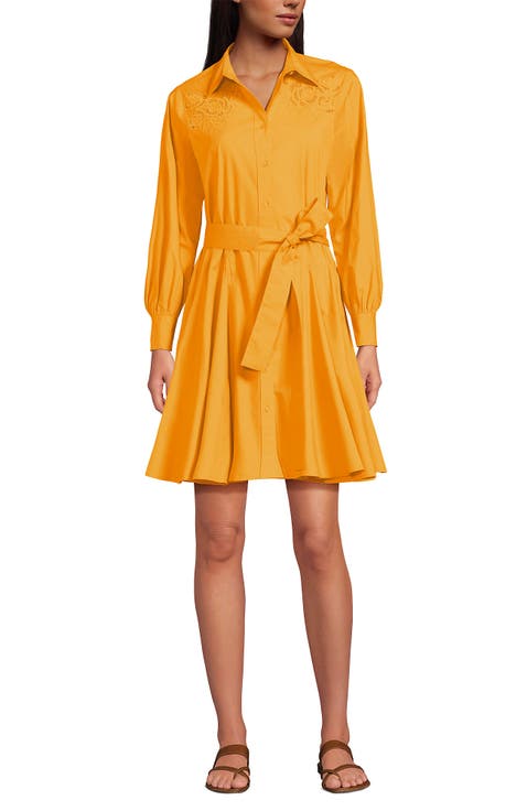 Poplin Button Front Dress with Godets