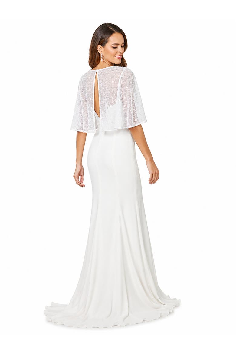 Beaded Faux-Wrap V-Neck Bridal Gown, Alternate, color, Ivory