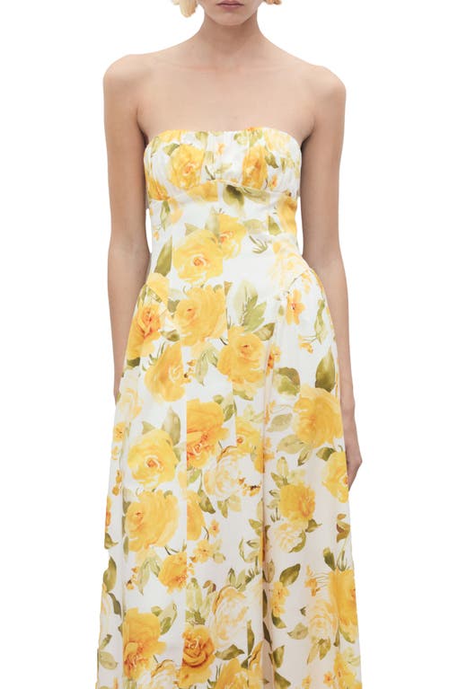 Mango Molly Rose Print Cotton Sundress In Yellow