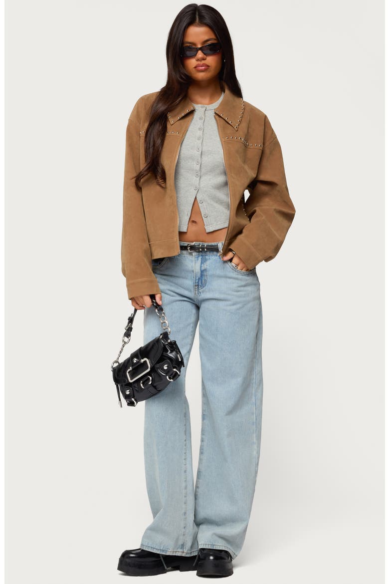 Memphis Studded Faux Suede Jacket, Alternate, color, TAN