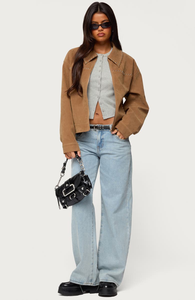 EDIKTED Memphis Studded Faux Suede Jacket, Alternate, color, Tan