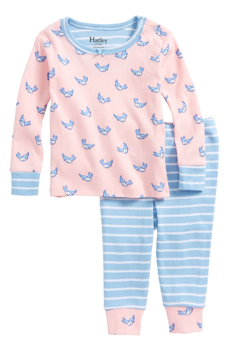 Hatley Fluttering Birds Organic Cotton Fitted Two-Piece Pajamas, Main, color,