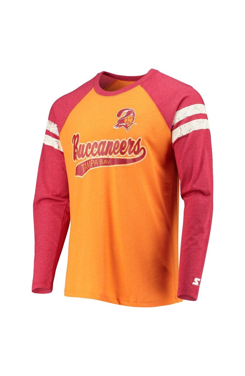 STARTER Men's Starter Orange/Red Tampa Bay Buccaneers Throwback League Raglan Long Sleeve Tri-Blend T-Shirt, Alternate, color, Orange