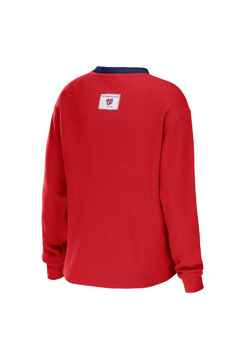 Women's WEAR by Erin Andrews Red Washington Nationals Waffle Henley Long Sleeve T-Shirt, Alternate, color, Red