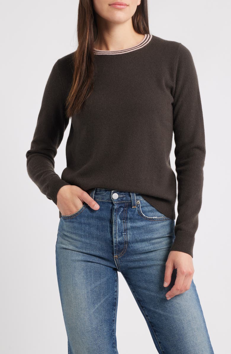 MARGARET O'LEARY Crewneck Cashmere Sweater, Main, color, Chocolate/ Blush