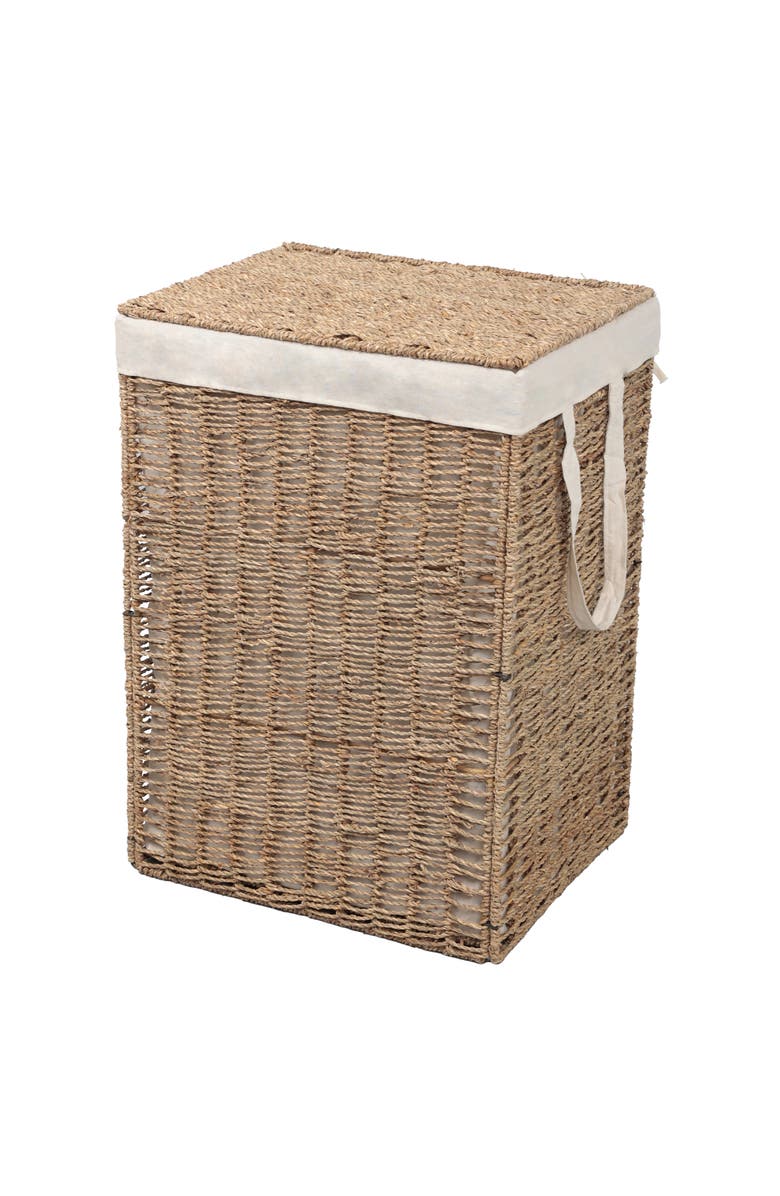 HAPPIMESS Reed Coastal Bohemian Handwoven Seagrass Laundry Hamper with Lid and Removable Liner, Natural, Main, color, Natural 85L