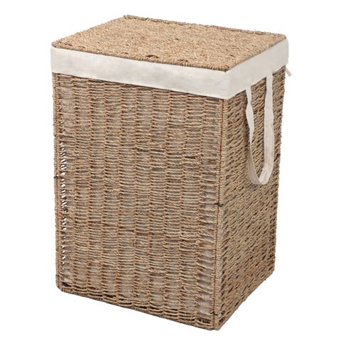 Reed Coastal Bohemian Handwoven Seagrass Laundry Hamper with Lid and Removable Liner, Natural