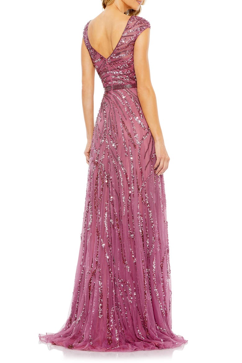 Cap Sleeve Embellished Evening Gown, Alternate, color, PLUM