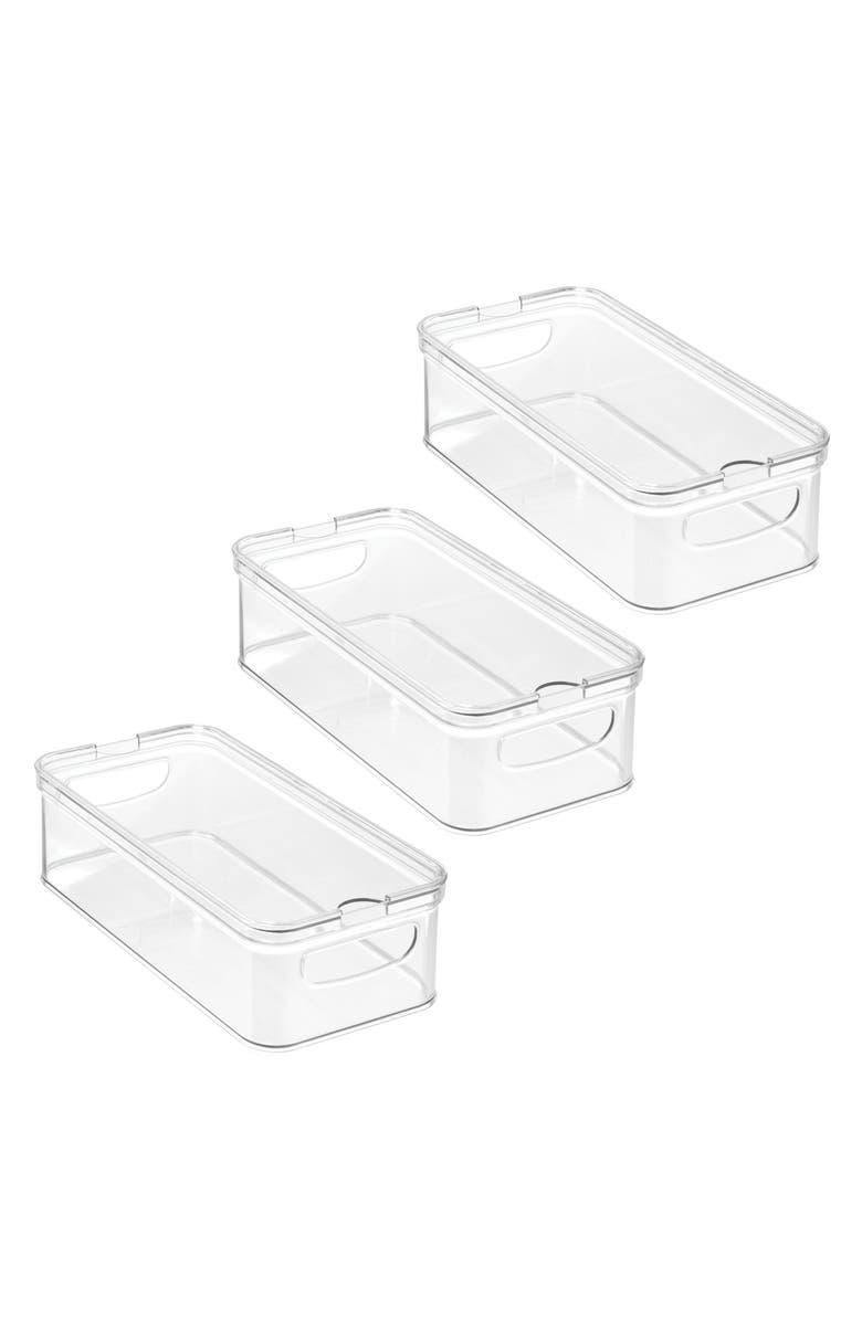 iDesign Stackable Fridge Organizer Bins with Lids - Set of 3 - Clear, Main, color,
