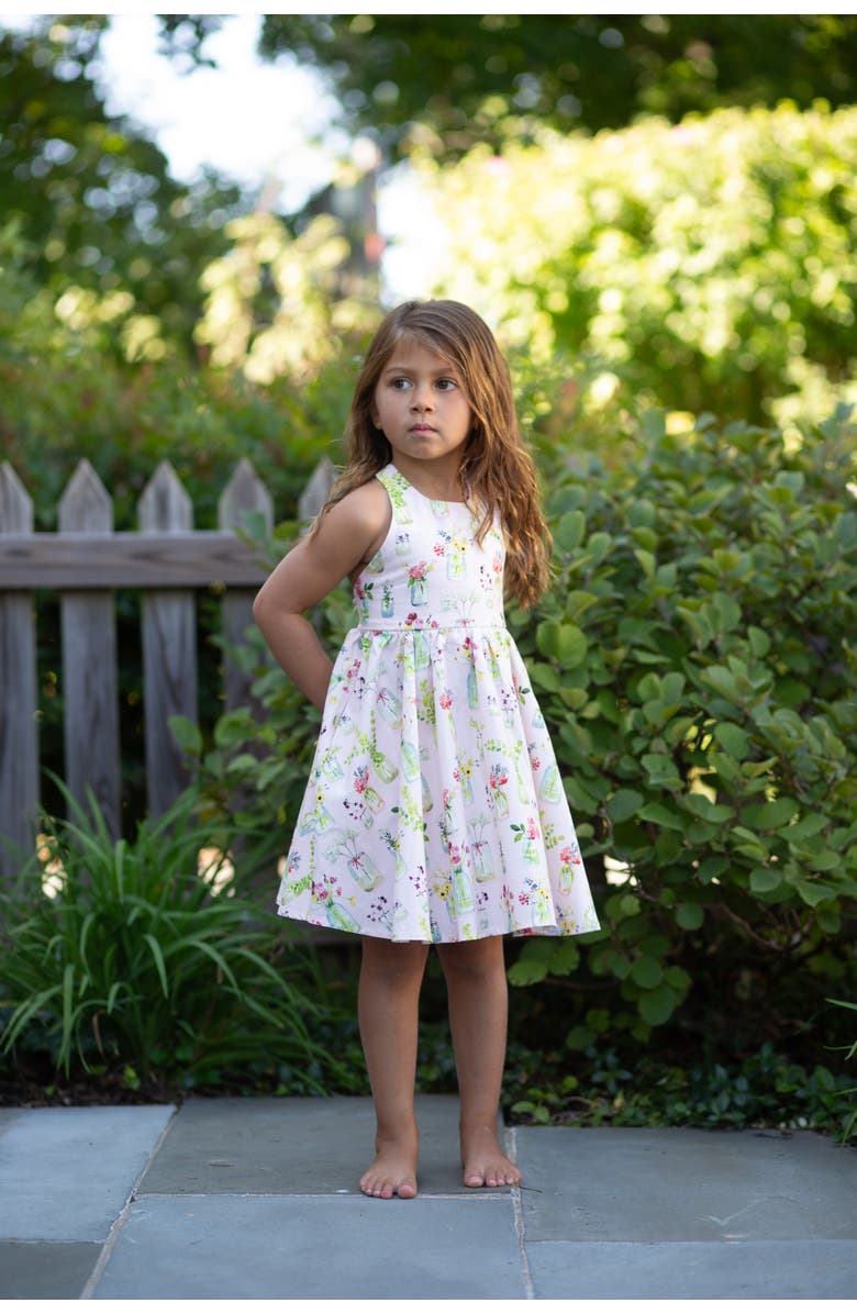 WORTHY THREADS Girls Cross Back Woven Dress, Alternate, color, Pink Plants