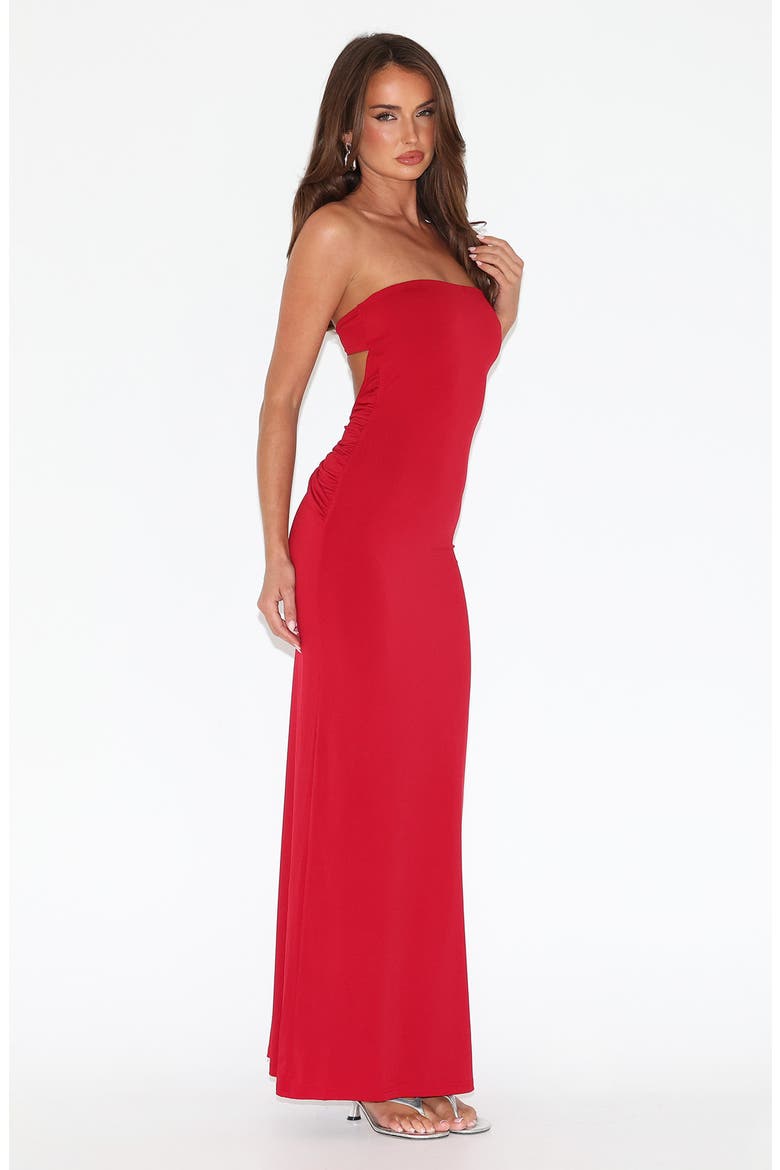 Daniela Cutout Back Strapless Maxi Dress, Alternate, color, RED