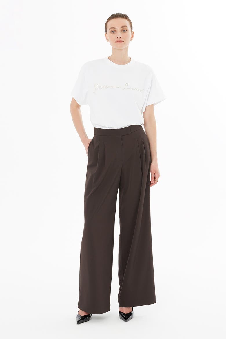Front Pleated Brown Tailored Wide-Leg Trousers, Alternate, color, Brown