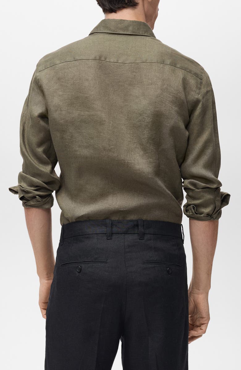 MANGO Slim Fit Linen Button-Up Shirt, Alternate, color, Khaki Green