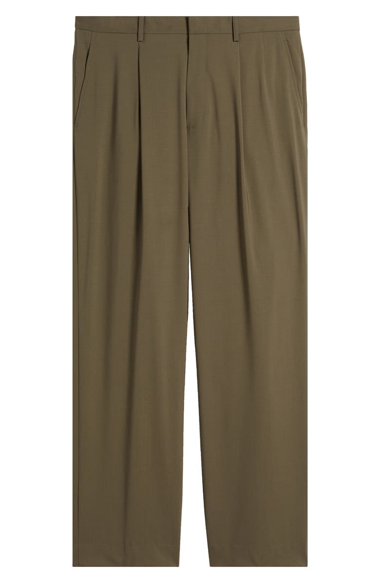 Theory Relaxed Fit Pleated Stretch Wool Dress Pants, Alternate, color, Moss - F03