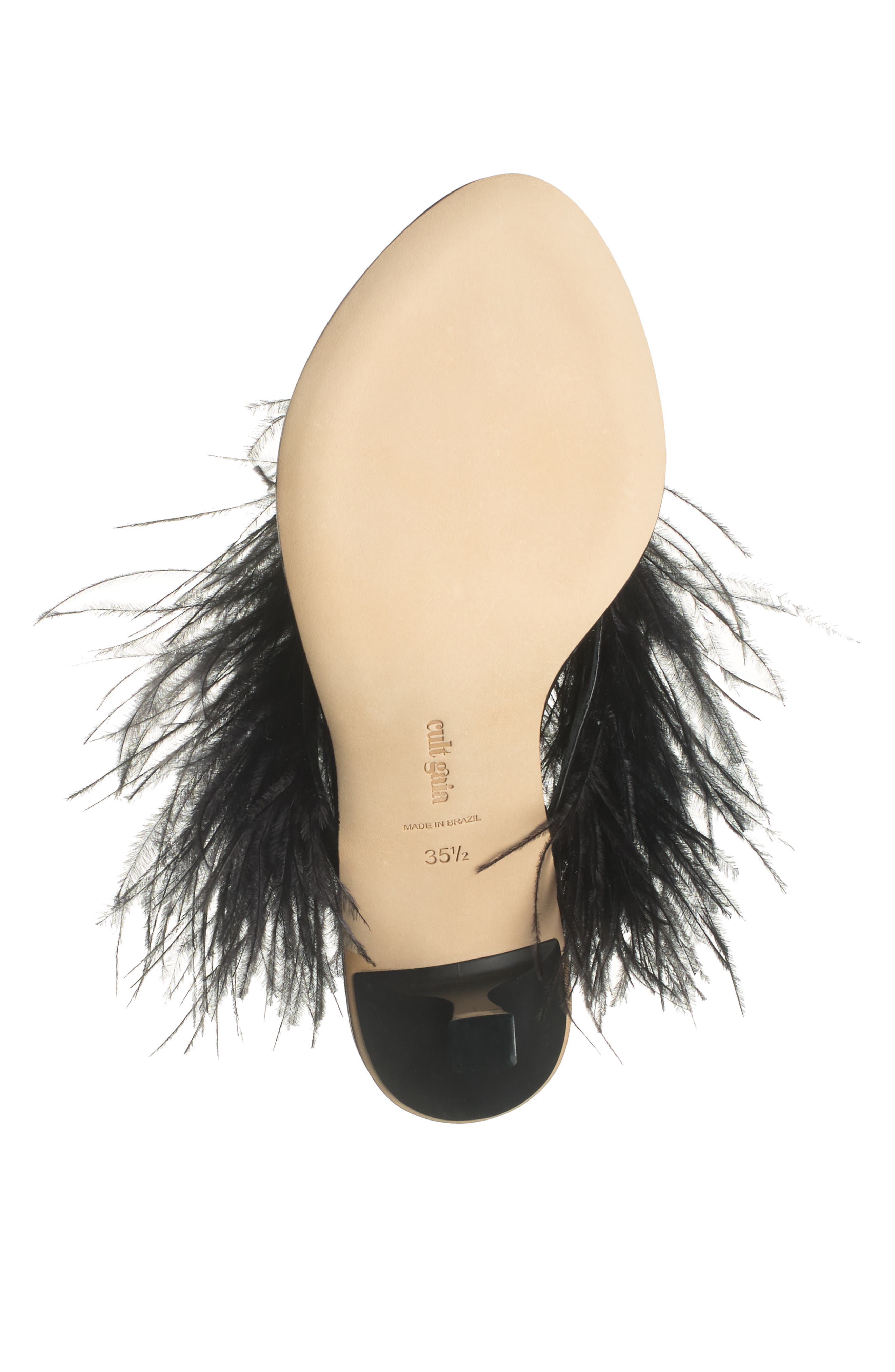 Cult Gaia Myra Ostrich Feather Embellished Slide Sandal, Alternate, color, 