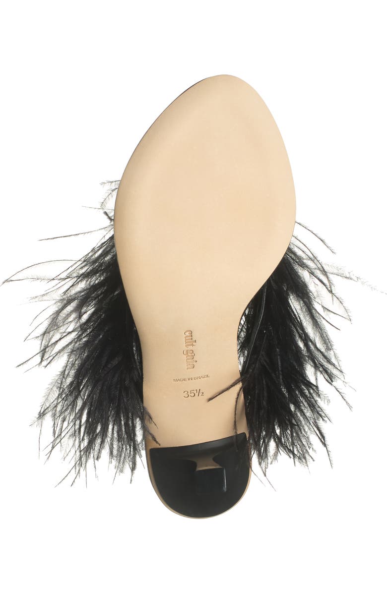 Cult Gaia Myra Ostrich Feather Embellished Slide Sandal, Alternate, color,