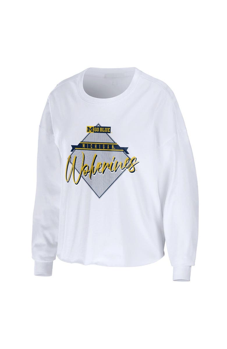 WEAR by Erin Andrews Women's WEAR by Erin Andrews White Michigan Wolverines Diamond Long Sleeve Cropped T-Shirt, Alternate, color, White