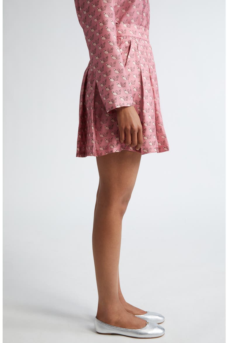 Clown Kitty Print Silk Twill Skort, Alternate, color, PEONY