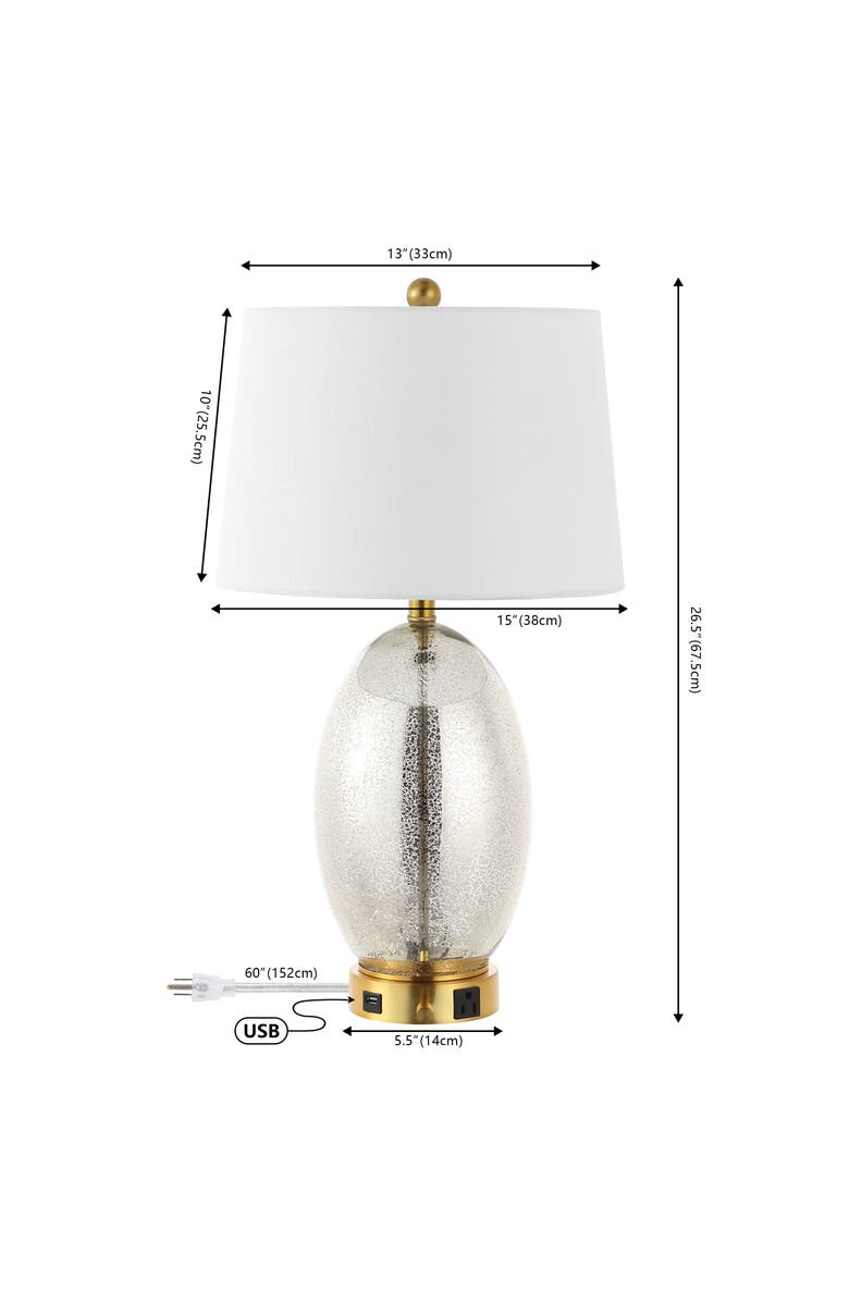 JONATHAN Y Reese 26.5" 1-Outlet Contemporary Style Iron/Glass LED Table Lamp with USB Charging Port, Alternate, color, Silver/Brass Gold