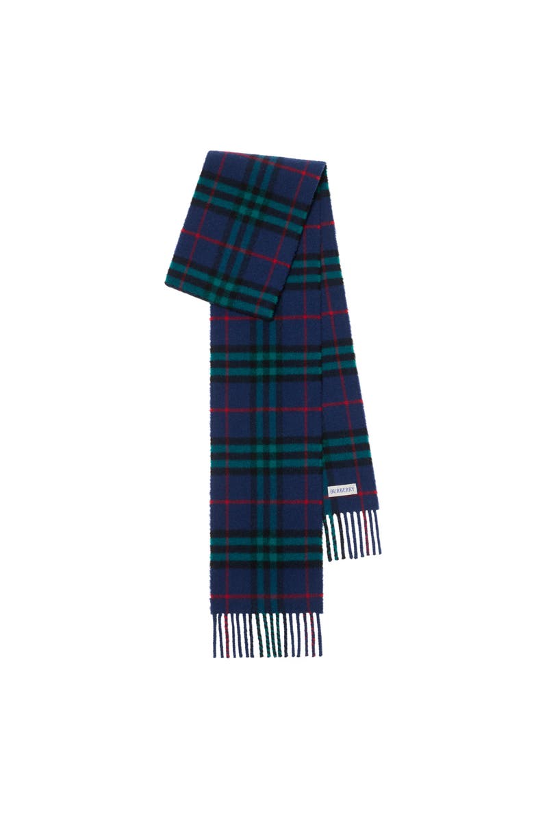 Burberry Narrow Check Cashmere Scarf, Main, color, Bugle Blue