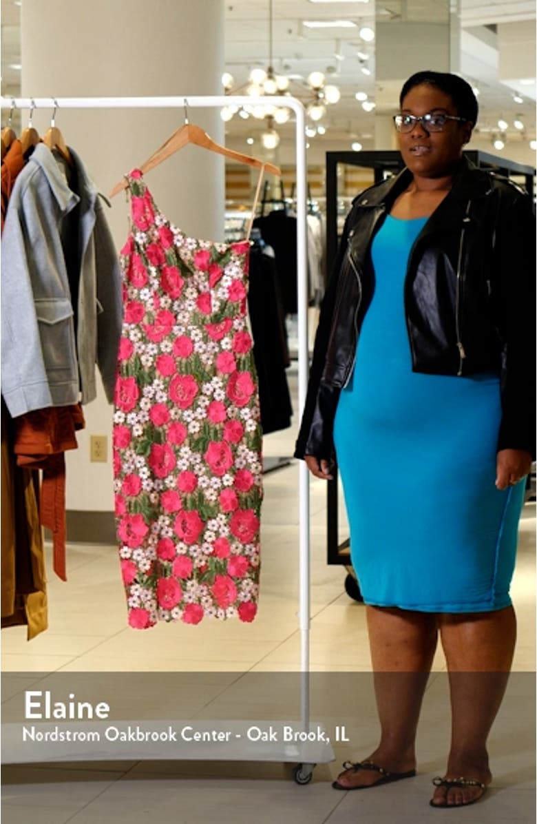 Xscape Evenings Floral Embroidered One-Shoulder Midi Dress | Nordstrom