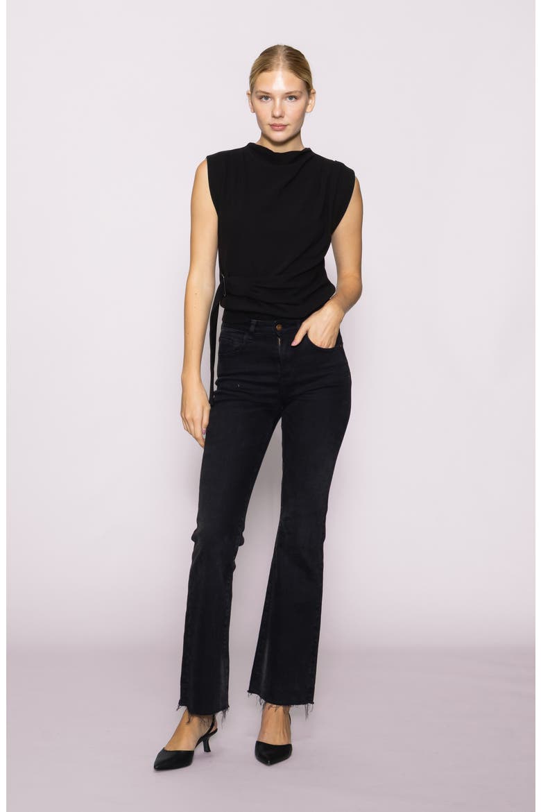 Buckle Front Extended Sleeve Top, Alternate, color, BLACK