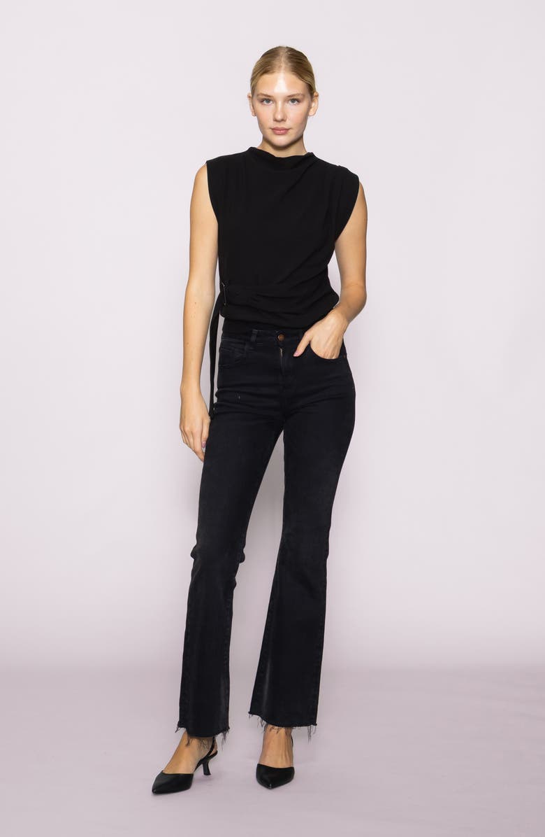 MELLODAY Buckle Front Extended Sleeve Top, Alternate, color, Black