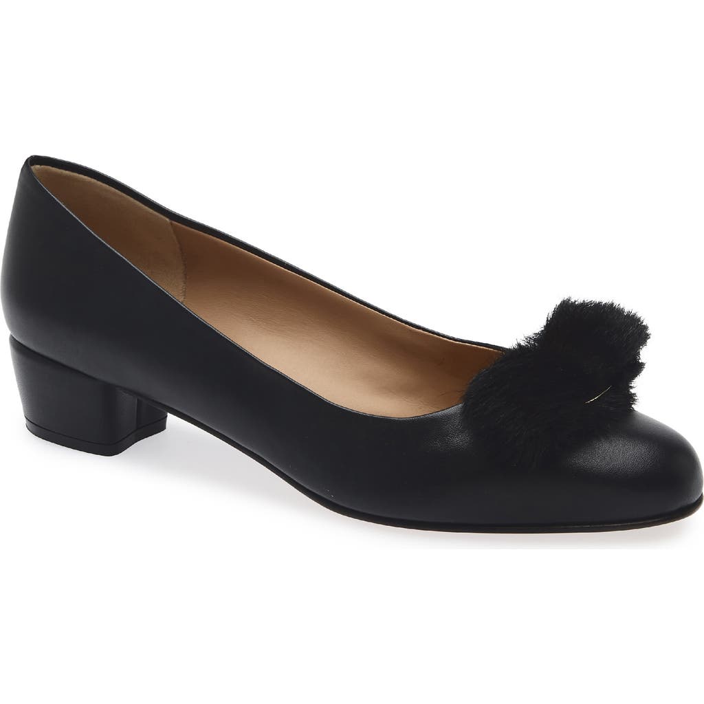 Ferragamo Vara Genuine Shearling Bow Pump In Black