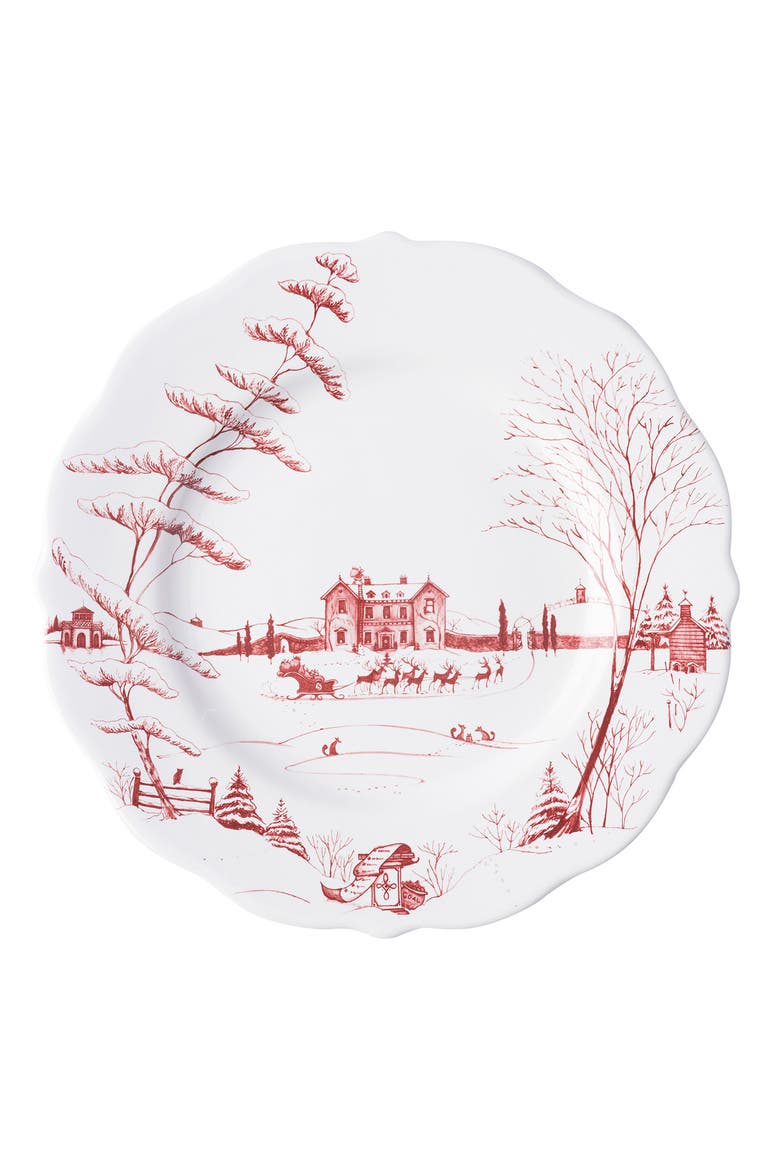 Country Estate Winter Frolic Ruby Christmas Eve Dinner Plate, Alternate, color, RUBY