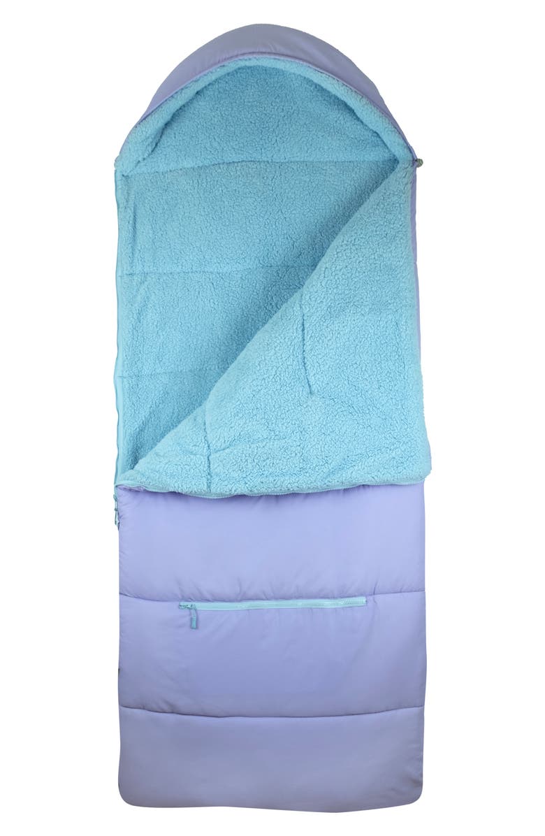 mimish Kids' Sleep-n-Pack Faux Shearling Lined Sleeping Bag Backpack, Alternate, color, Violet Dreams