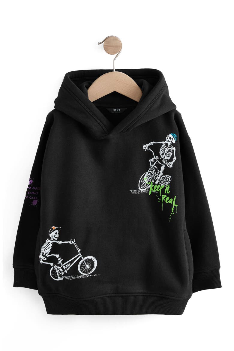 Kids' Skleton Biker Fleece Hoodie, Main, color, BLACK