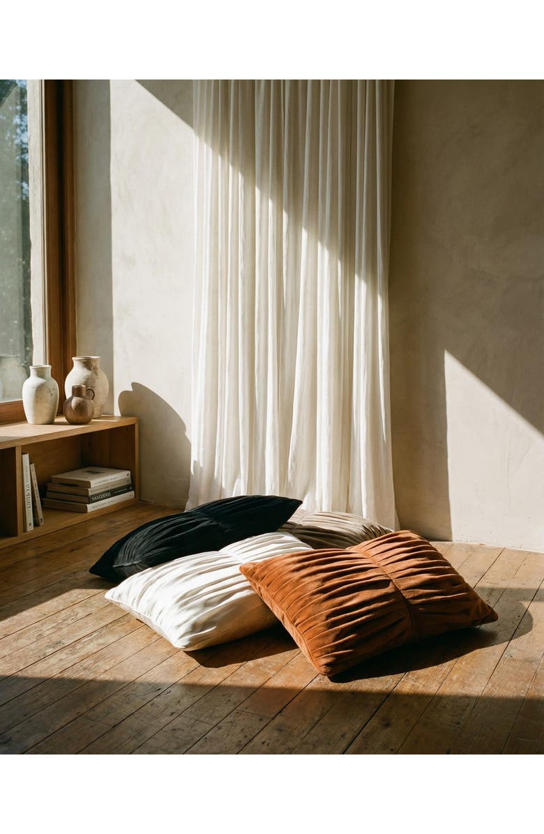 VILLA ABURI Pleated Cotton Suede Pillow, Alternate, color, Abyss
