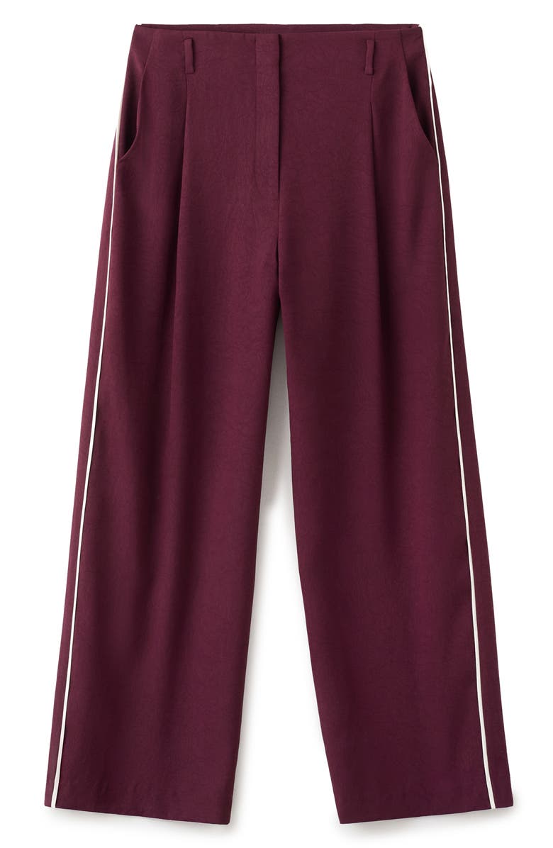 MANGO Contrast Stripe Straight Leg Pants, Alternate, color, Burgundy/ Ecru