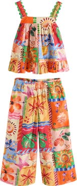 NEXT Kids' Postcard Print Tank & Wide Leg Pants Set