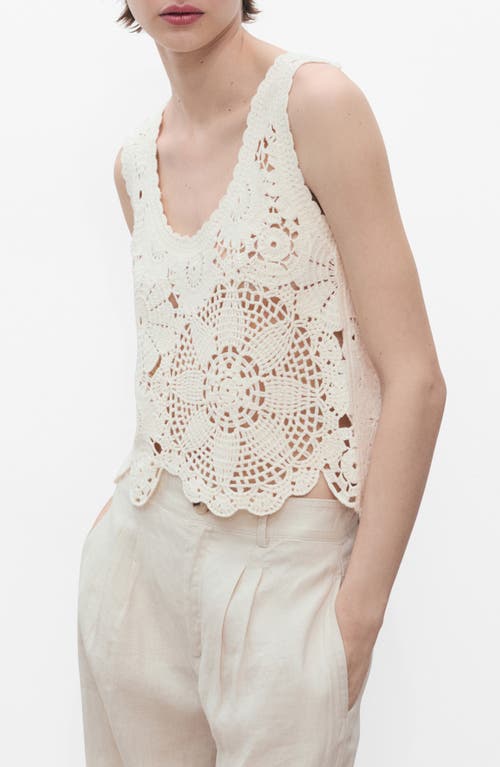 Mango Crochet Top With Flowers Ecru In Neutral