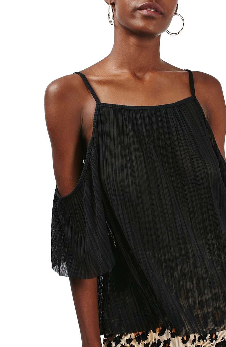 Topshop Pleated Cold Shoulder Top, Alternate, color,