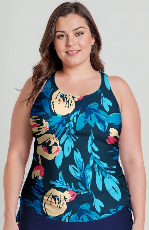 Calypsa Plus Size Maya Tankini Swim Top With Removable Cups In Blue
