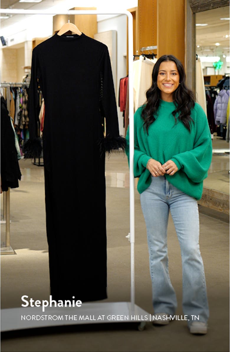 Fine Feathers Long Sleeve Body-Con Maxi Dress, sales video thumbnail