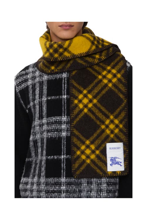 Burberry Narrow Check Wool Scarf In Yellow
