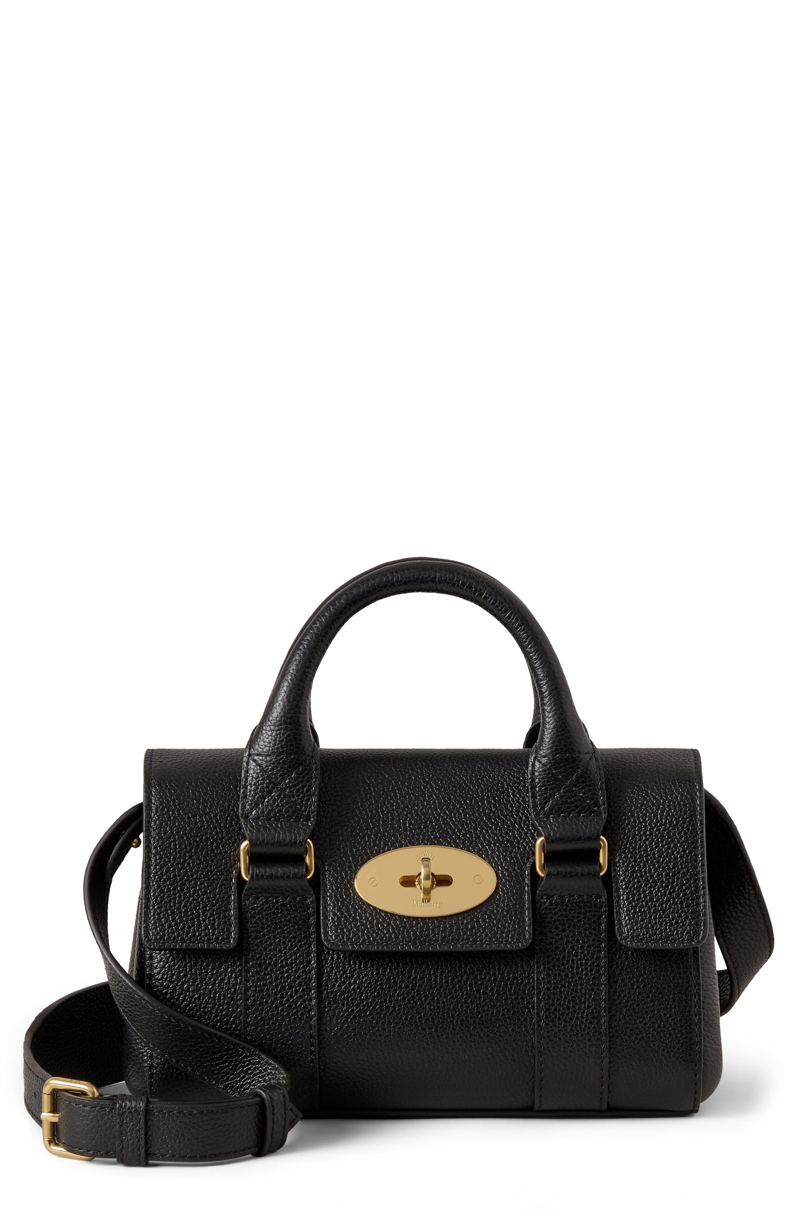 Mulberry Mini Bayswater Grained Leather Handbag, Main, color, Black