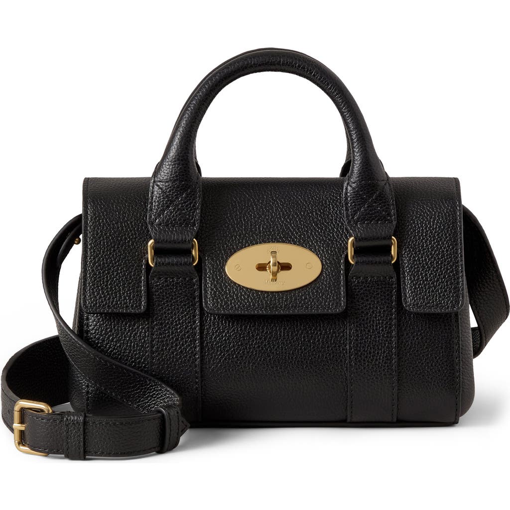 Mulberry Mini Bayswater Grained Leather Handbag In Black