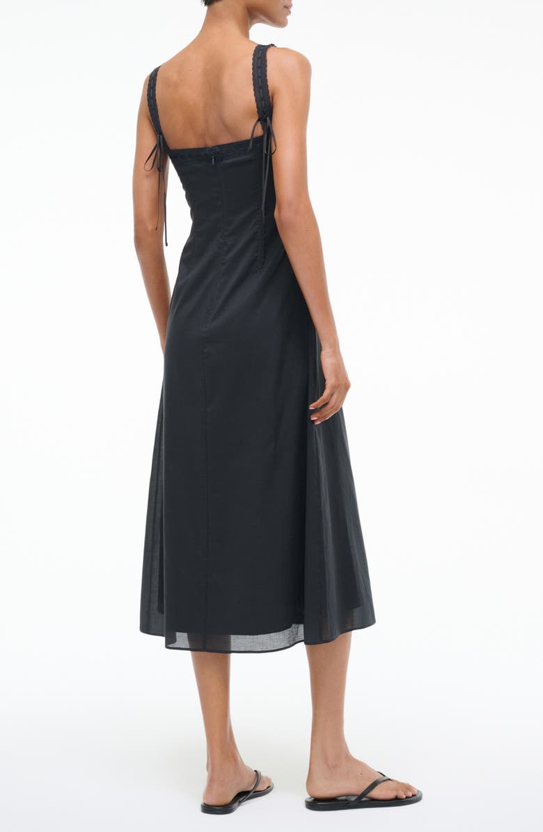 STAUD Matilde Lace Trim Midi Dress, Alternate, color, Black
