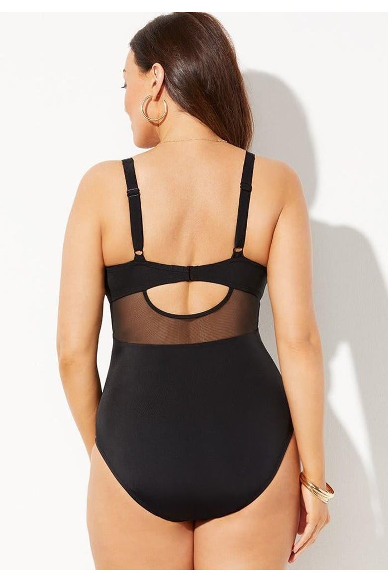Cut Out Mesh Underwire One Piece Swimsuit, Alternate, color, Black