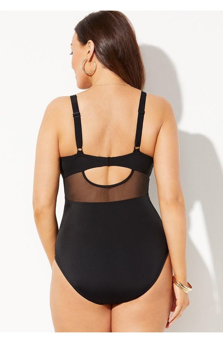 Swimsuits for All Cut Out Mesh Underwire One Piece Swimsuit, Alternate, color, Black