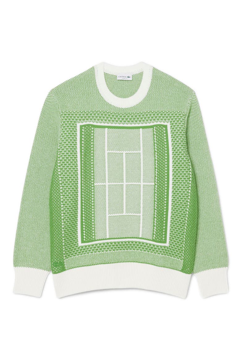 Tennis Court Cotton Blend Jacquard Sweater, Alternate, color, BILLIARD GREEN/ FLOUR
